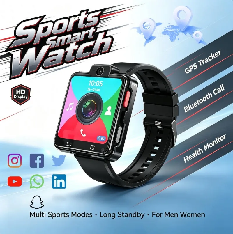 S998 Unisex 4G Smart Watch, Bluetooth Calling Camera Pedometer Heart Rate Monitor Outdoor Wristwatch