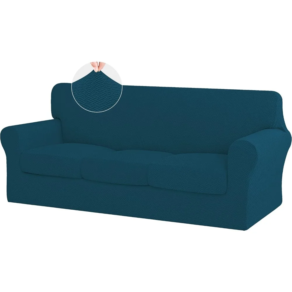 

4 Pieces High Stretch Thicken Couch Covers, Soft Sofa Slipcover for 3 Separate Cushion Couch,Jacquard Fabric Elastic Sofa Cover