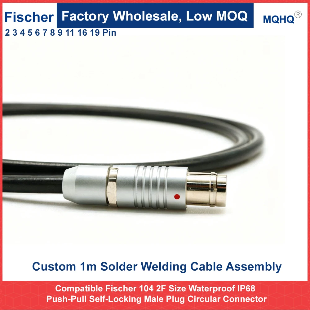 Compatible Fischer 104 2F Size Waterproof IP68 Push-Pull Self-Locking Male Plug Circular Connector Custom 1m Solder Welding wire