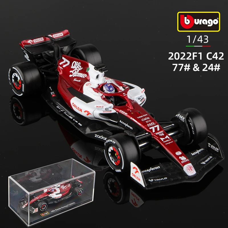 Bburago 1:43 Alfa Romeo F1 Team Orlen C42 #77 Bottas 2022 Racing 24# Guanyu Formula One Alloy Car Model Toy Die Cast Voiture