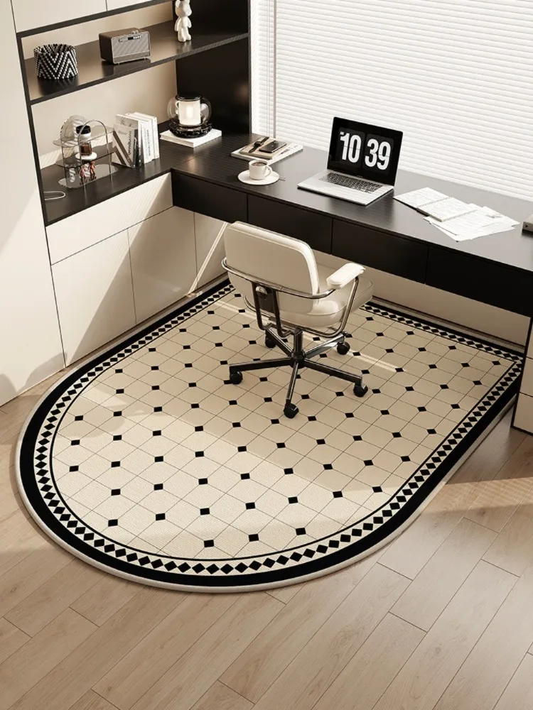 

Semi-circular Study Floor Mat Beige Cream Style Carpet Creative Minimalist Black Line Rug Easy Care Non-slip Decorative Carpets