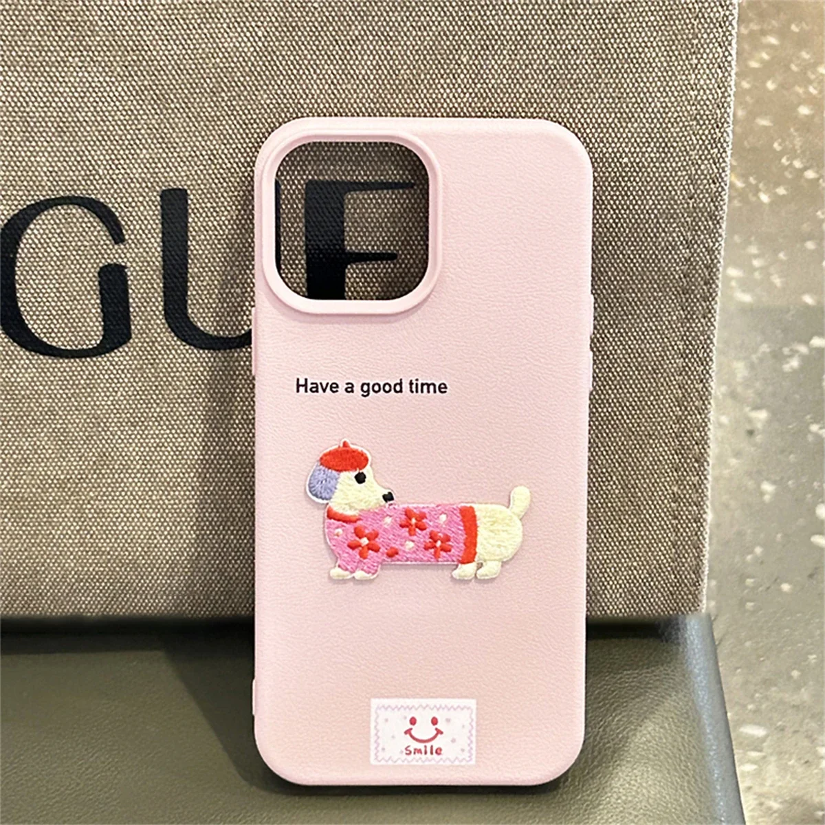 Cute Cartoon Dachshund Litchi Pattern Phone Case For iPhone 16 15 14 13 12 Pro Max 11 Korean Lovely Shockproof Soft Cover Funda