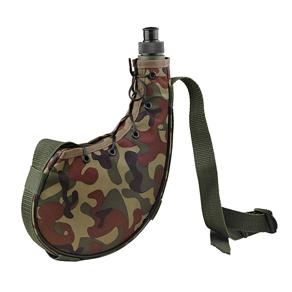 Outdoor sports portable water bottle, PE inner liner with shoulder strap, Mountaineering kettle, Tactical military kettle, 800ml