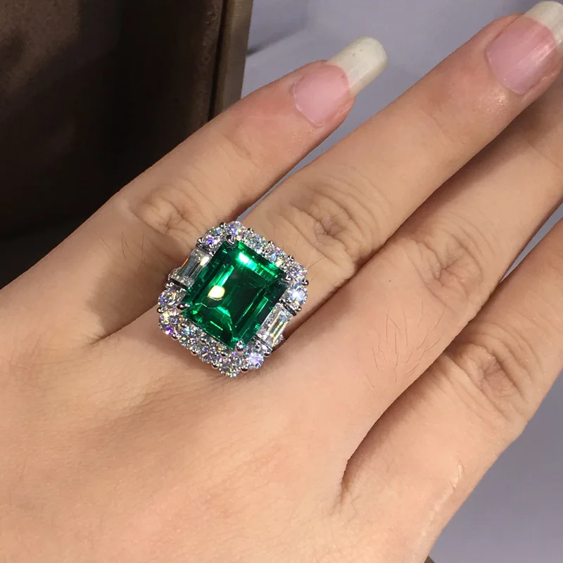 Luxury Female Rings 925 Sterling Silver Green Geometric Zirconia Rings for Women Wedding Gorgeous Accessories Female Jewelry