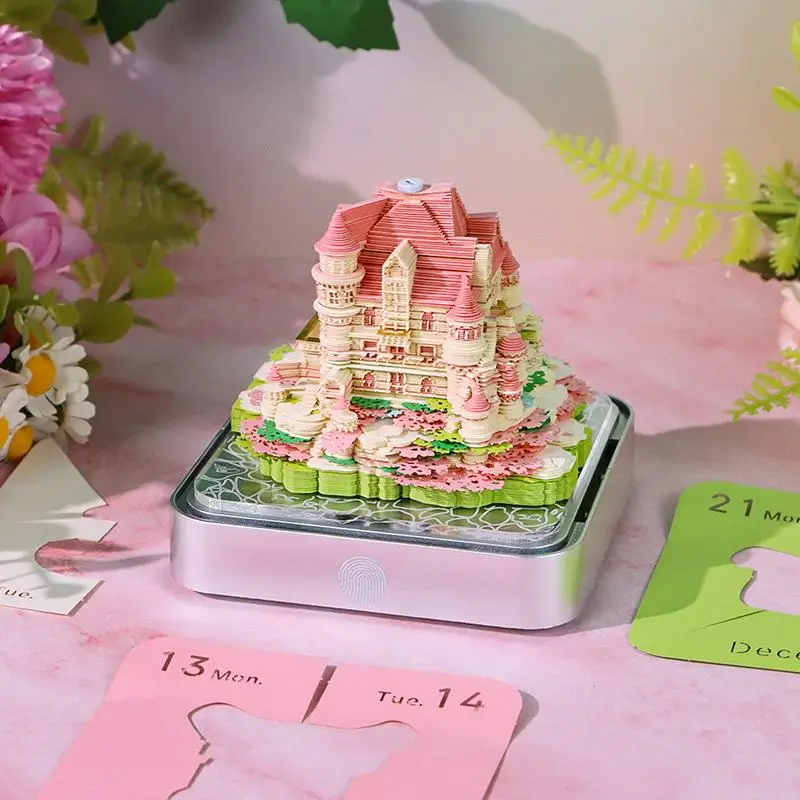 Time Piece Calendar 2027 Desk Calendar With LED Light 3D Tear-away Calendar Paper Carving Art Memo Pad Notepad Desktop Decor