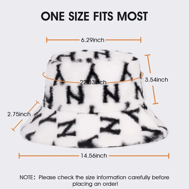 

Letter Print Bucket Hat, Fuzzy Faux Rex Rabbit Fur Fisherman Hat Winter Thermal Hat, Women's Hat