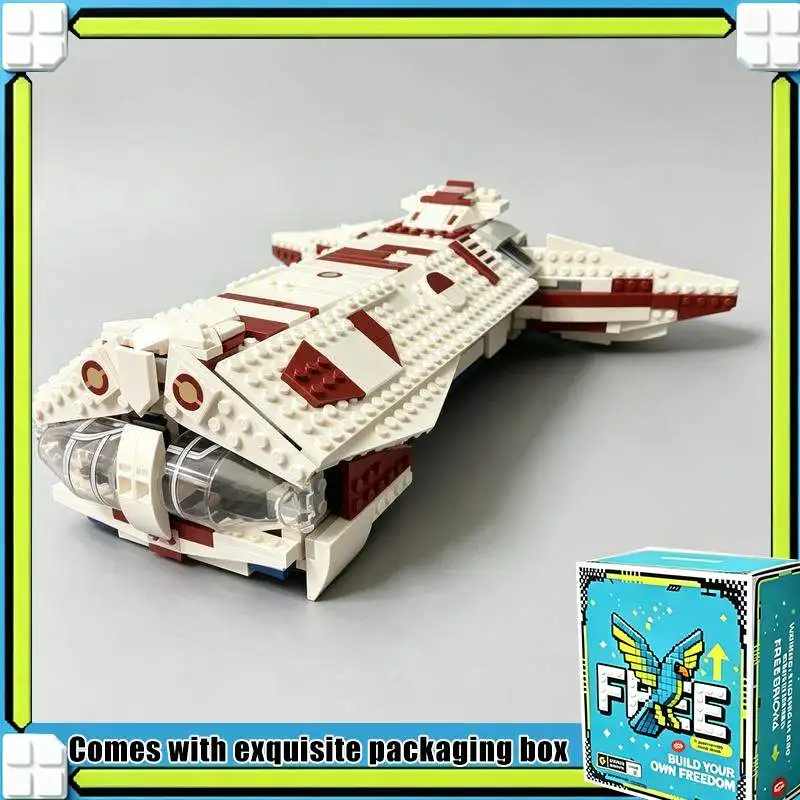 705PCS MOC Galaxy Republic Cruiser Space Ship Model Custom Puzzle DIY Creative Assembly Blocks Toy Gift Collection Display