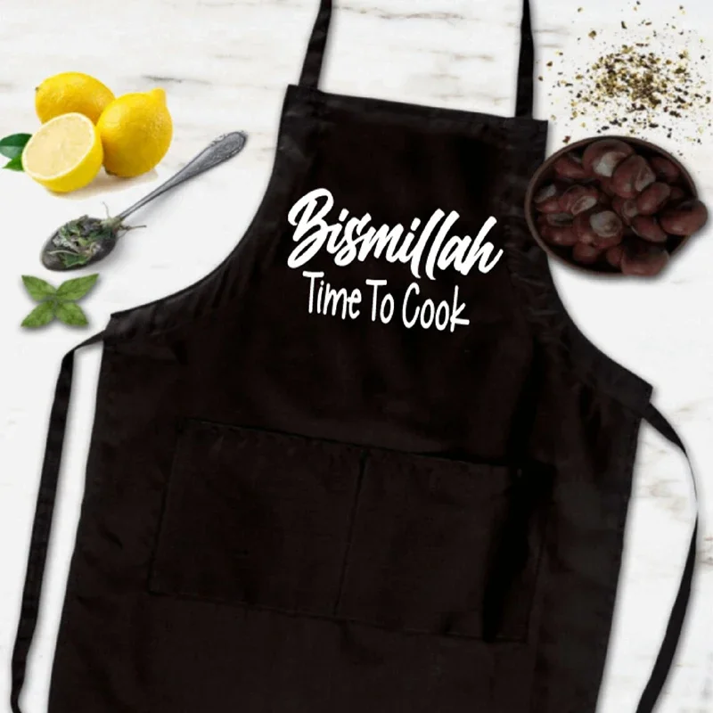 Bismillah Time To Cook Kitchen Apron Eid Mubarak happy Ramadan Al-Adha Iftar sahoor Muslim Islamic Kareem dinner decoration gift