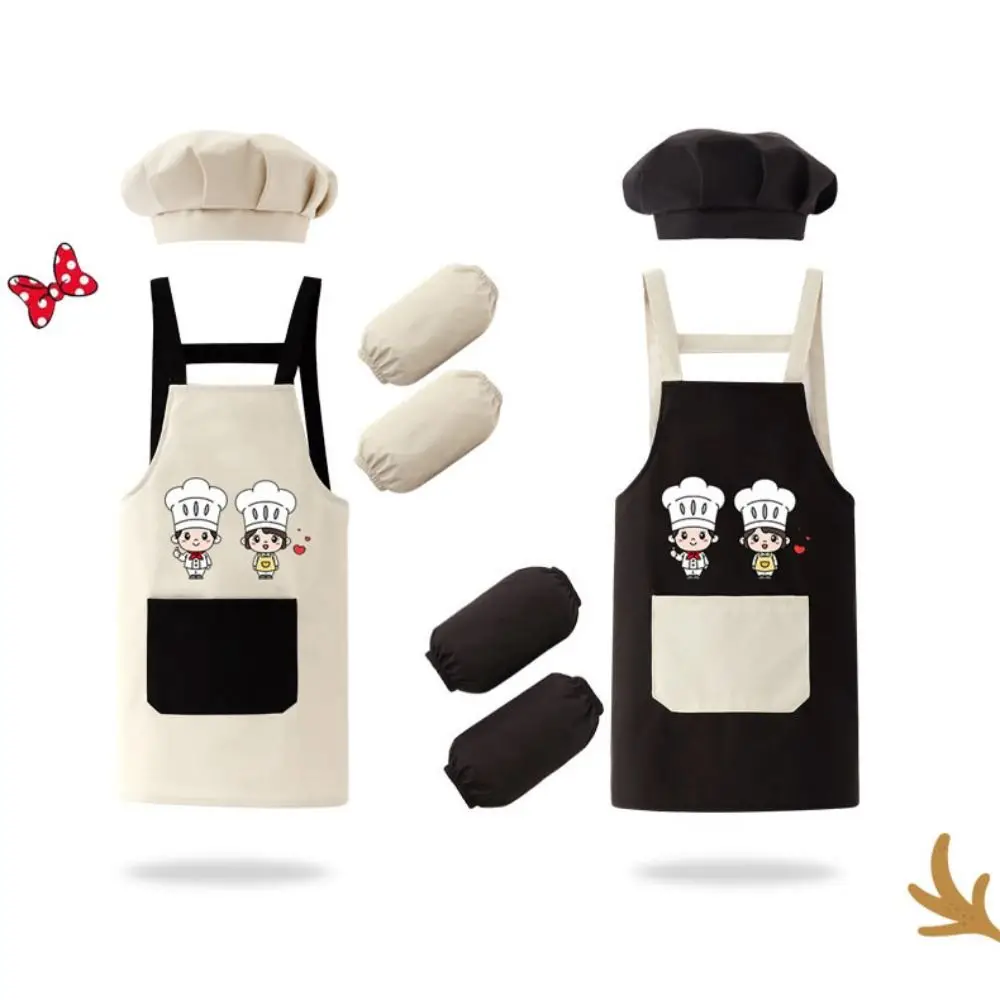 New Cartoon Kids Apron Waterproof Arm Sleeve Children's Bib Hat Chef Cap Chef's Uniform Baking view 4