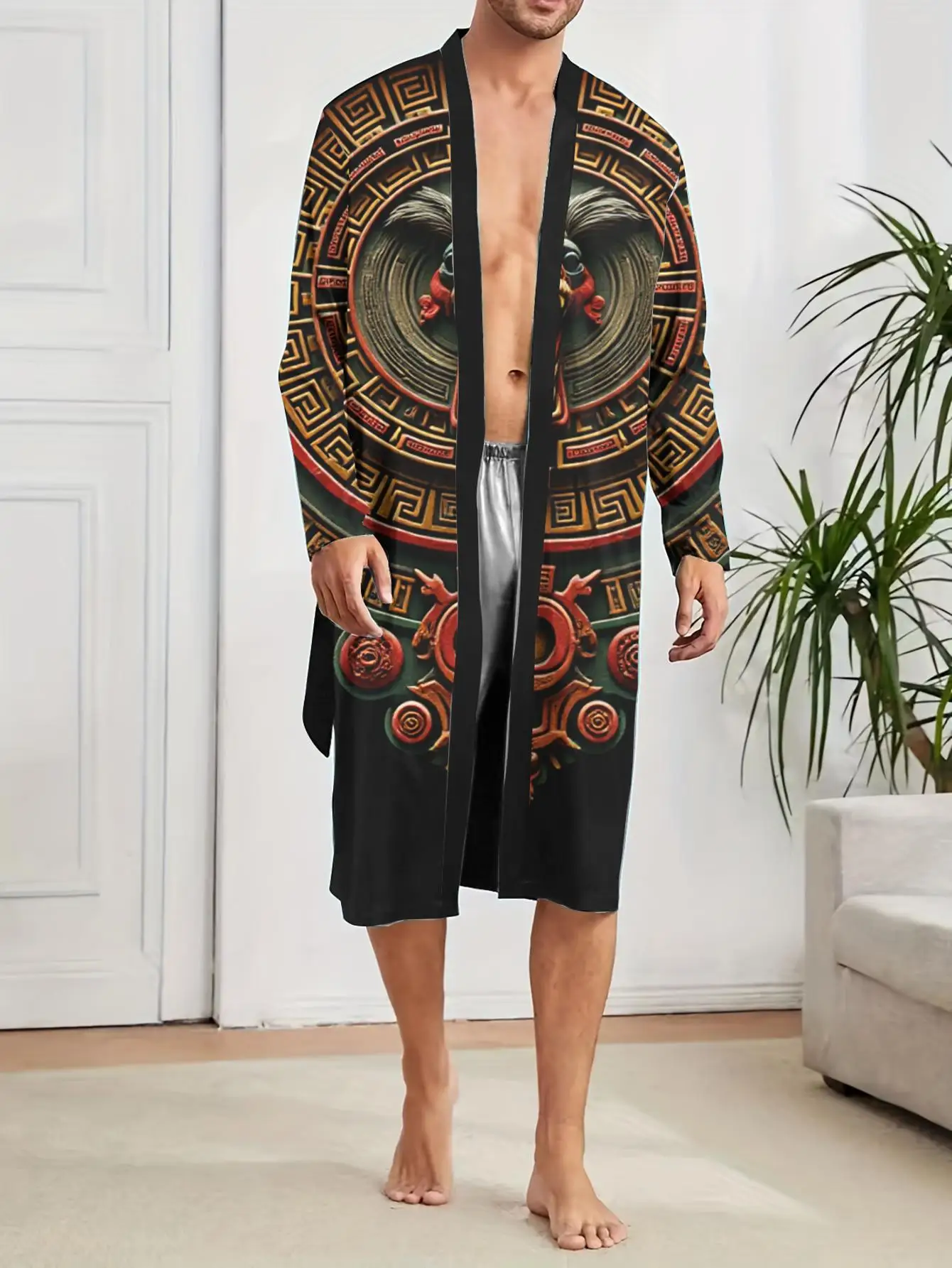 1pc Men'S Robes 2026 Spring/Summer Bathrobe Men Polyester Men'S Bathrobe Long Nightgown Robes Graphic Dressing Gown 3D Printed