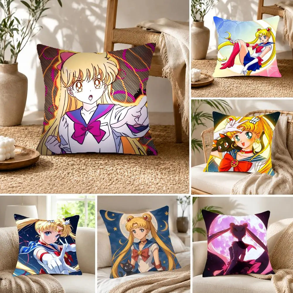 Magical Classic Anime S-Sailor Moon Cushion Cover Fluffy velvet Nordic style plush Living room sofa decorative