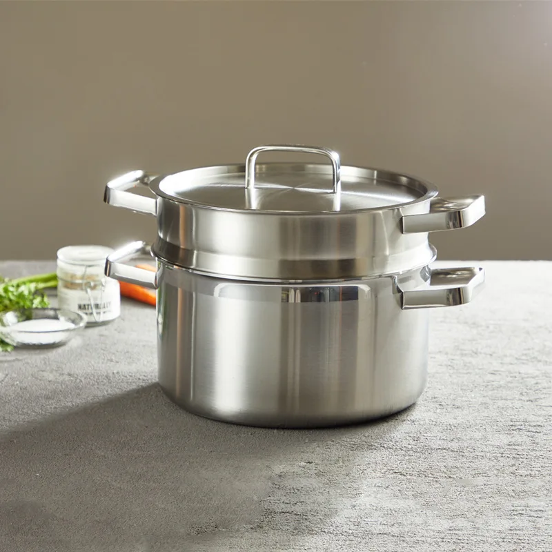 

304 Stainless Steel Double Layer Steamer Pot Thick Heavy Duty Stovetop Steam Cooker Fish Steamer Home Kitchen Gift Panela