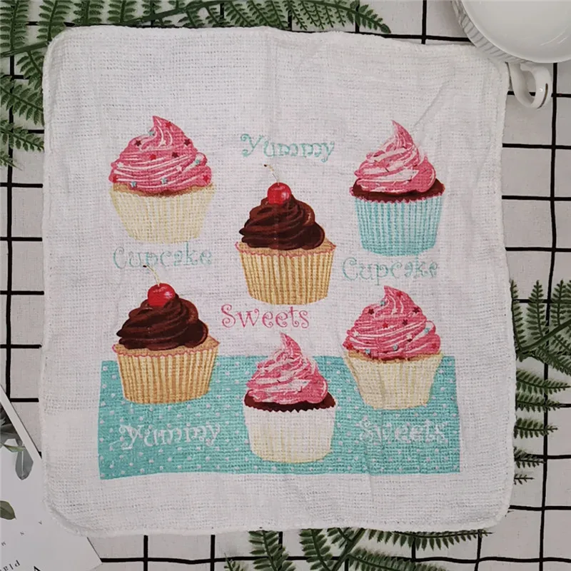30x30cm Square Fruit Flower Printed Cotton Terry Absorbent Kitchen Tea Towel Dishcloth Cleaning Tool