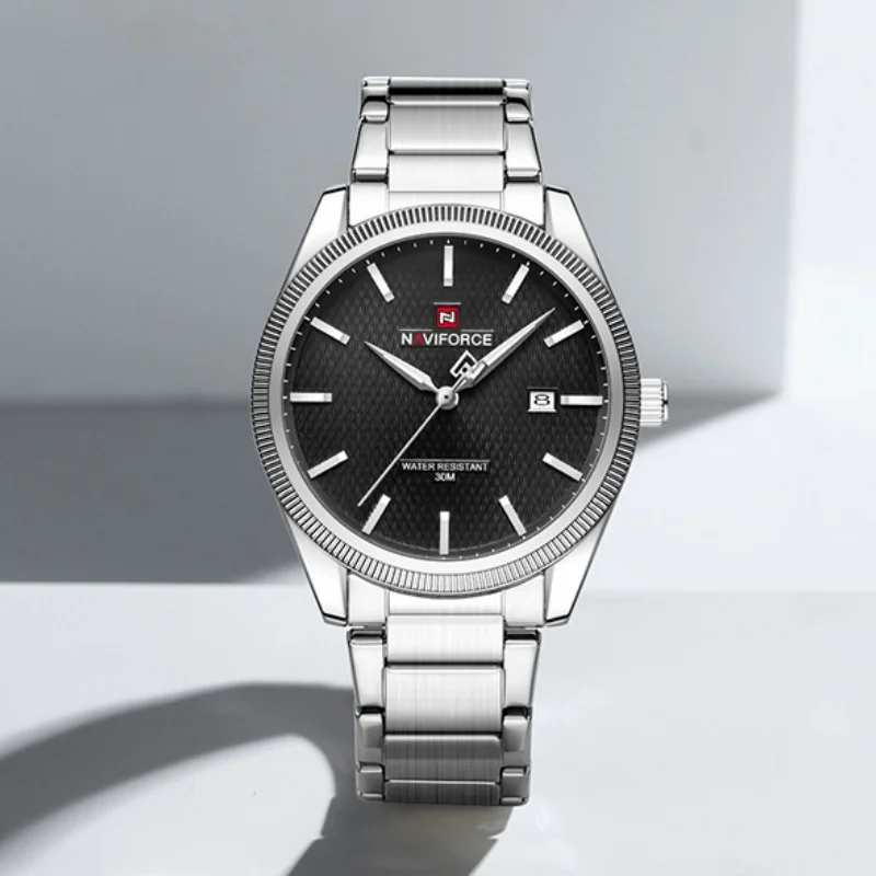 NAVIFORCE Luxury Sports Quartz Clock Luminous Calendar Watches for Man Stainless Steel 3ATM Waterproof Wristwatch