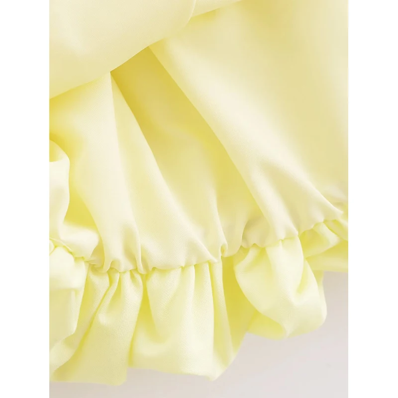 YENKYE New Women Lemon  Yellow Side Zipper Mid Waist Balloon Mini Skirt  Summer faldas para mujeres