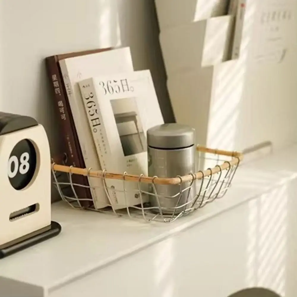Woven Iron Storage Basket Square Hollow Out Fruits Vegetables Storage Basket Metal Construction Art Design Food Basket