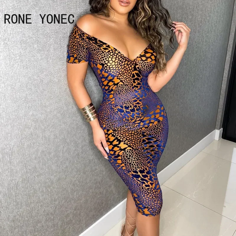 

Women Cold Shoulder Leopard and Snakeskin Above Knee Bodycon Party Dresses