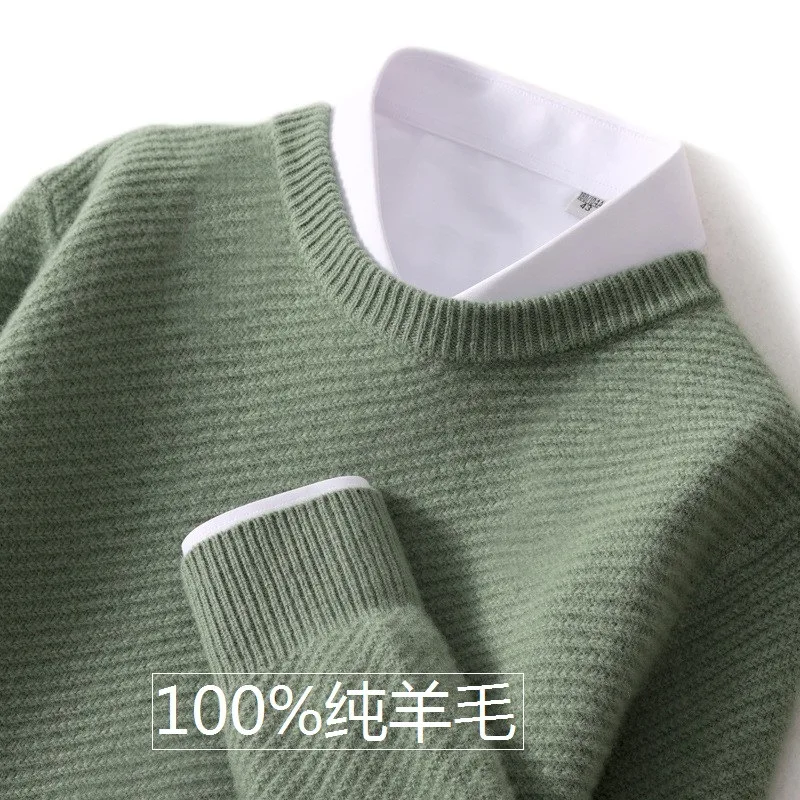 

Autumn Winter New Men'S Wool Sweater Round Neck Solid Color Business Sweater Loose Casual Thickened Wool Knitted Base Shirt