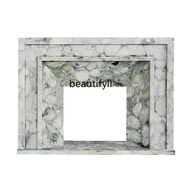 cqyMarble Arabescato Stone Fireplace Living Room Entrance Curio Cabinet American Minimalist Fireplace