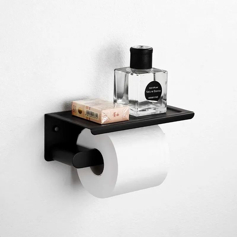 

Nordic Light Luxury Household Use Perforated Type Stainless Steel Tissue Holder Bathroom Mobile Phone Roll Paper Storage Rack
