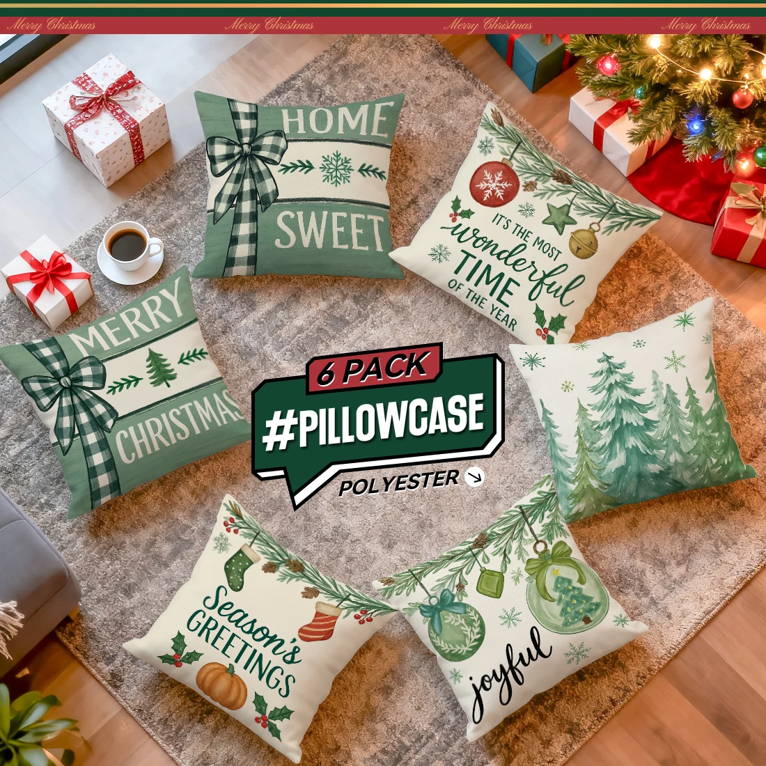 4/6 PCS Set Christmas Forest Pine Pillowcase Printed Polyester Throw Pillowcover Decorative Sofa Cushion Pillowslip Home Decor
