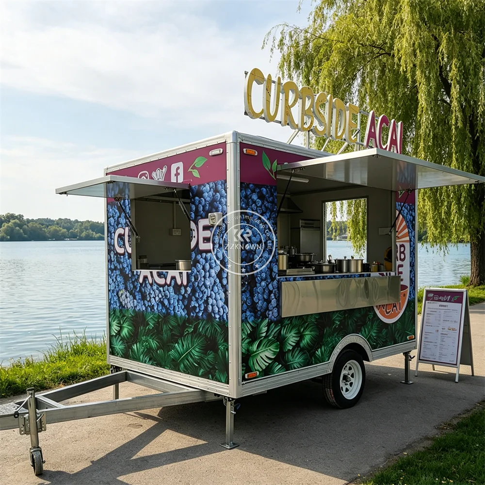 

Mobile Stainless Steel Coffee Fries Food Truck Mobile BBQ Cart Durable Concession Outdoor Catering Food Trailer
