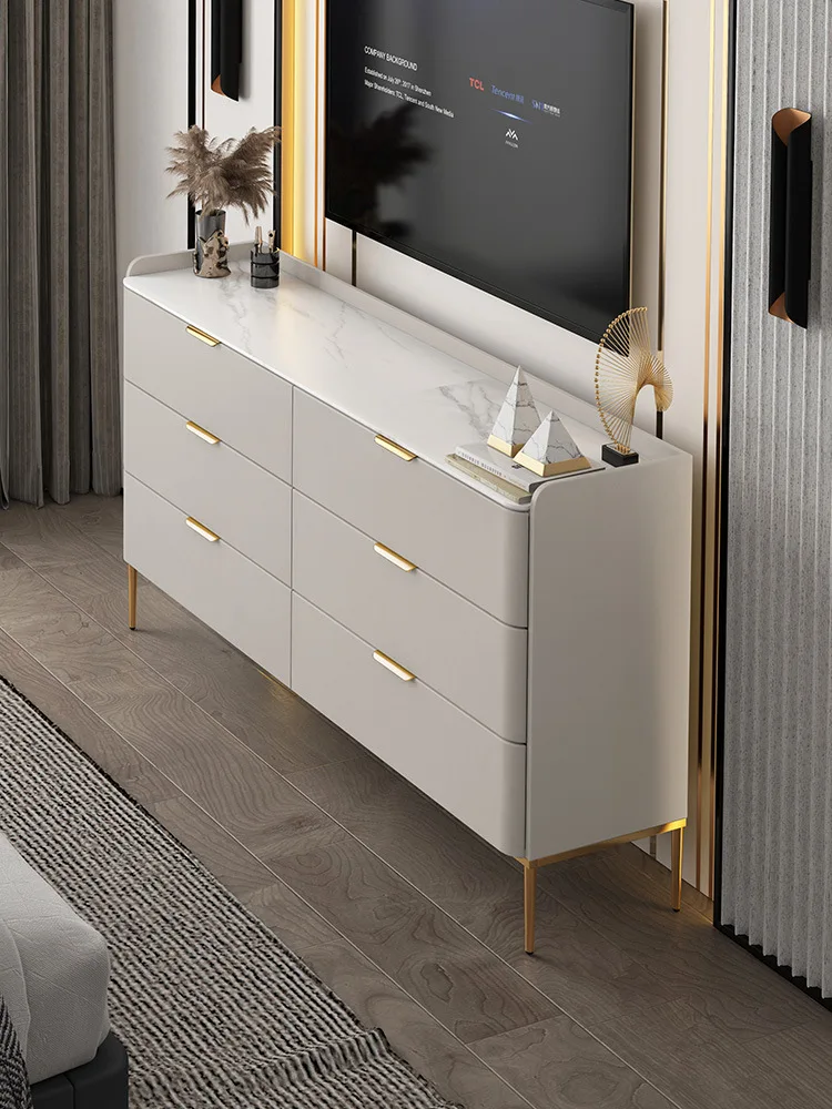 Light luxury bedroom slate TV cabinet drawer simple modern wardrobe five chest high storage space