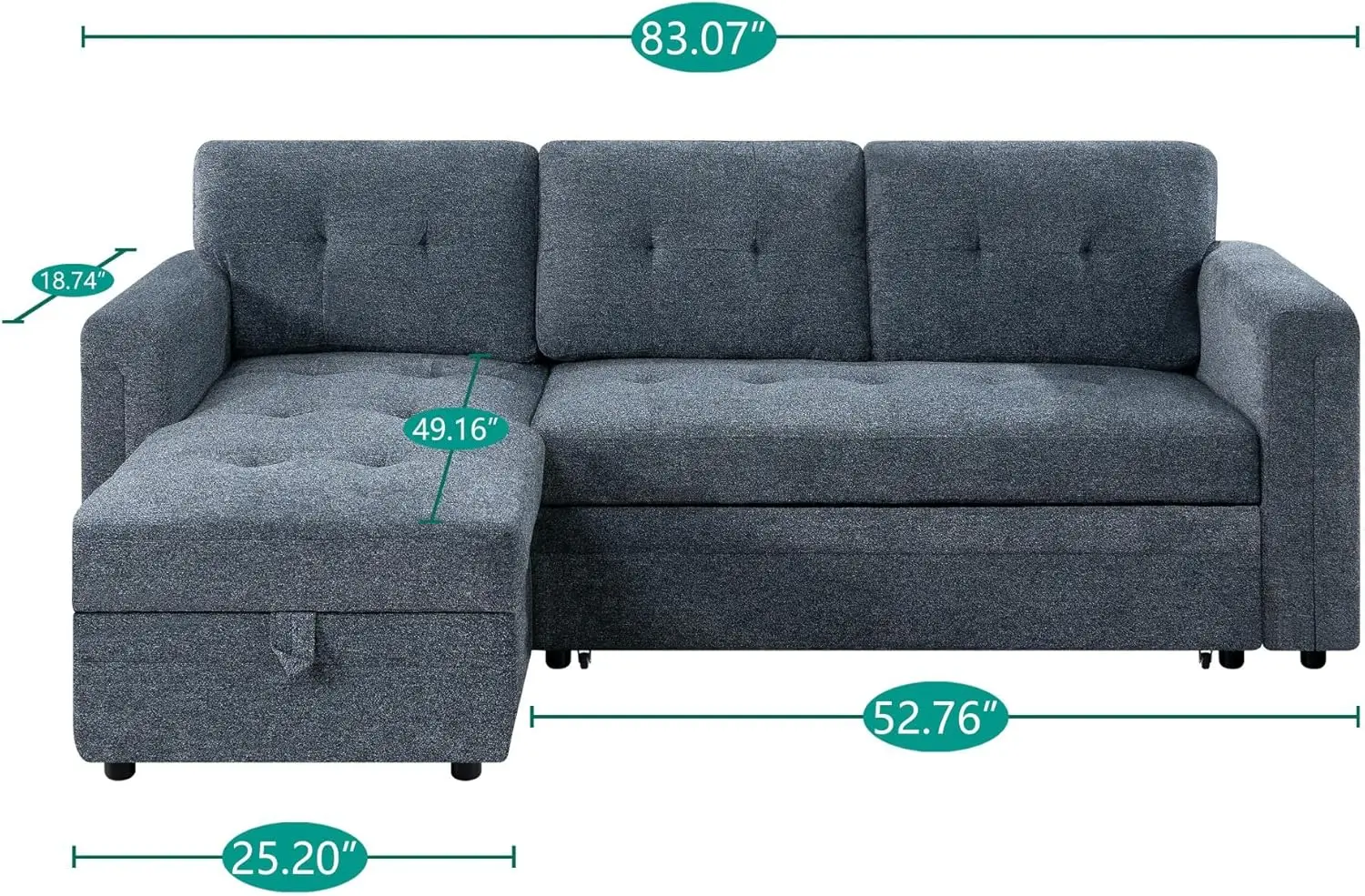 Sectional Sleeper Sofa with USB ports-L-Shaped Couch Convertible Pull-Out Bed, Ample Storage,Timeless Design,Sturdy Construction