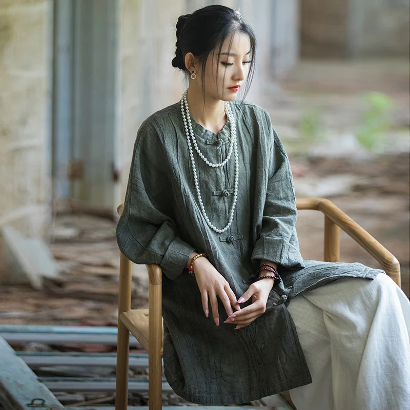 Ethereal Zen Ramie Cardigan - Hand-Dyed Frogged Closure Boho Chinese Style Jacket