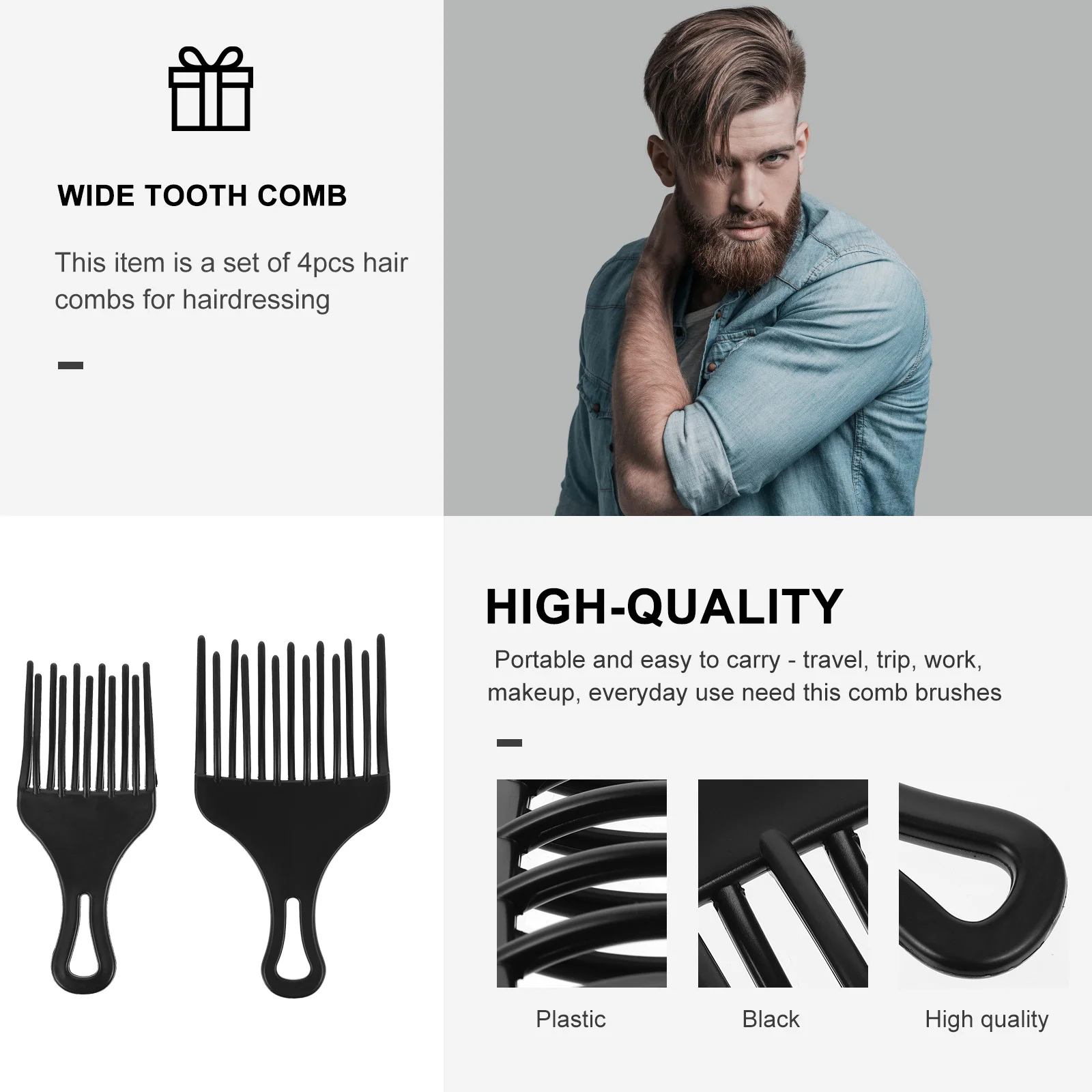 4 قطعة مشط الشعر البلاستيكي واسعة الأسنان تصفيف الشعر مشط صالون وفك تشابك الشعر المجعد اختيار الملحقات الأفرو اختيار