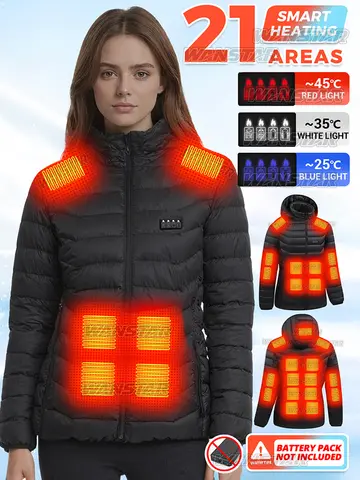 Women's nylon Heated Winter Coat 21 Heating Zones 4 Switches 3 Levels Control for Cold Weather Outdoor and Festive Seasons