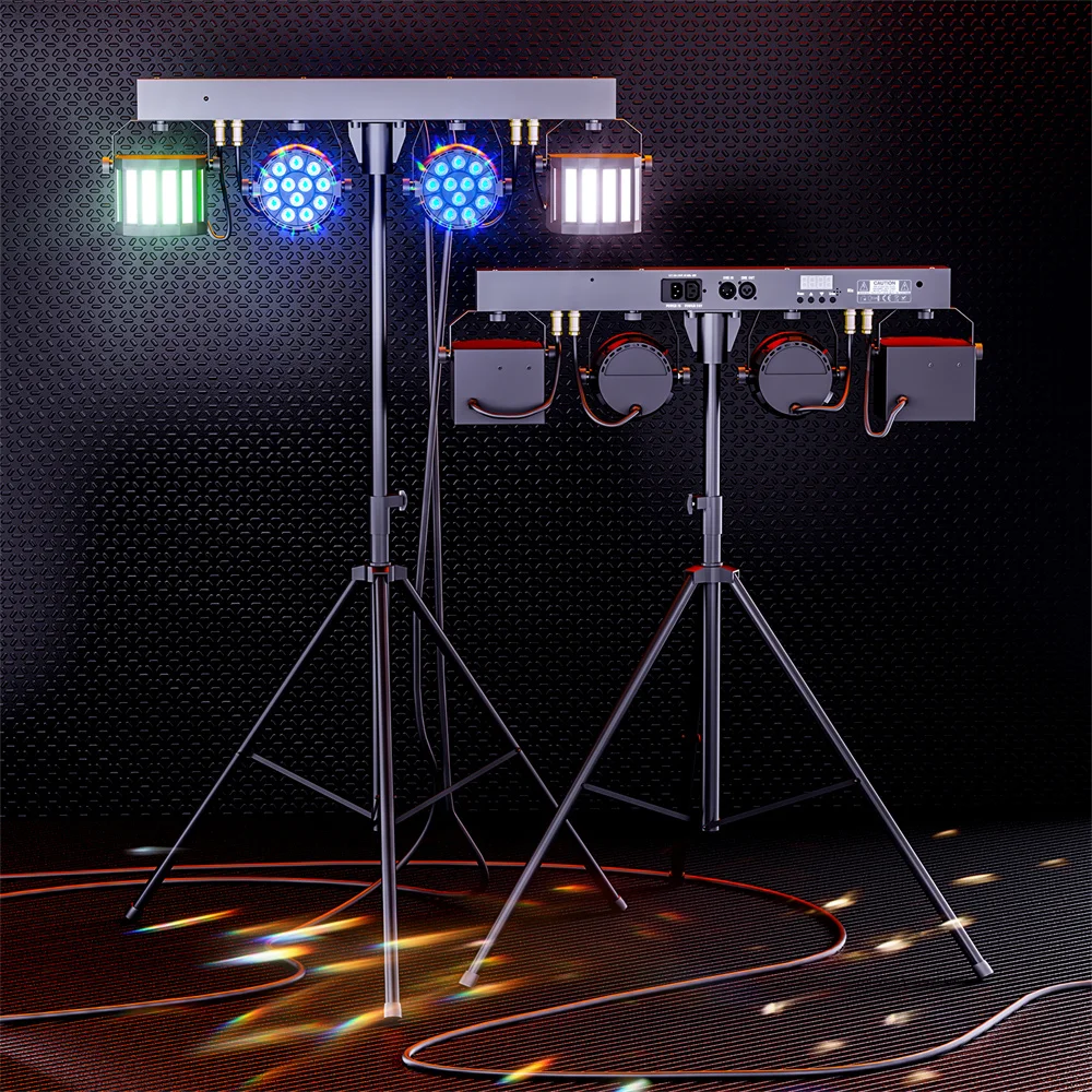 Yiflamefly Par Lights Stage Effect Combined Lights with Bracket Strobe Beam Light RGBW Show Lights for Nightclub Concert Bracket