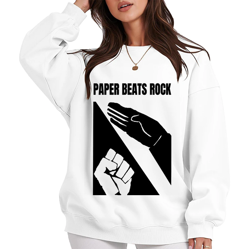 ペーパービートスロックミームプリントパーカー男性女性秋冬ルーズ O ネック快適なトップスユニセックスプルオーバースウェットシャツ 2025