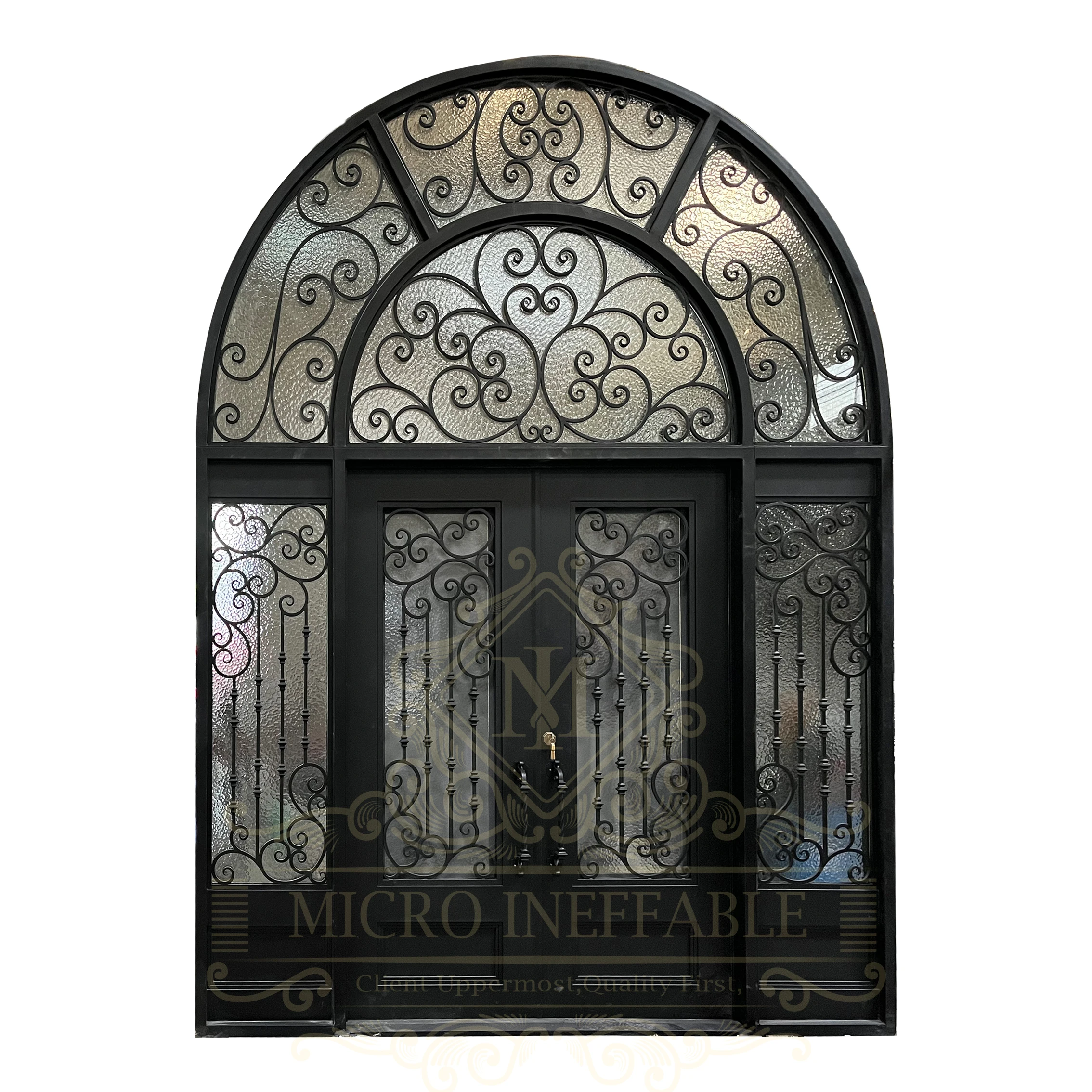 

French Style Double Glass Metal Security Steel Wrought Iron Double Front Entry Doors For Houses