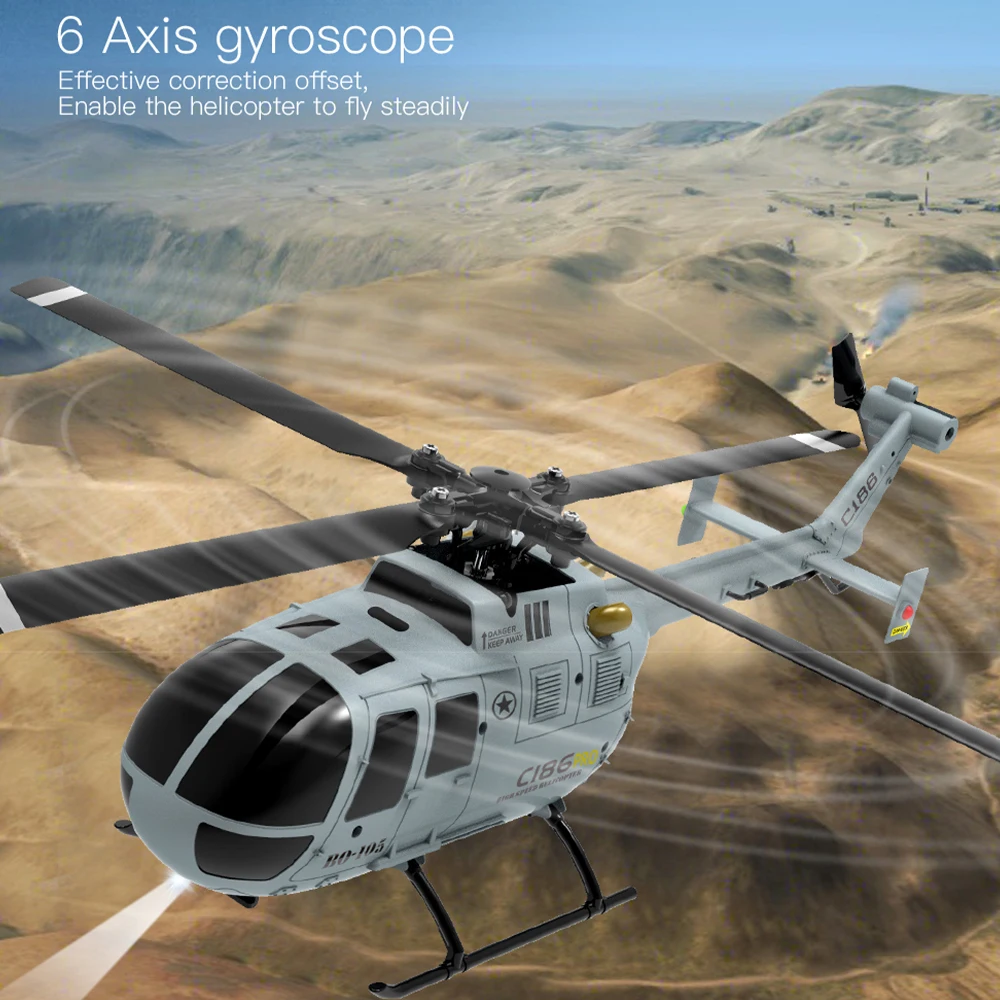 RC ERA BO-105 Helicopter 1:48 Scale 4CH 15min Flight 6-axis Gyro C186 Aircraft Optical Flow Positioning Remote Control Aircraft