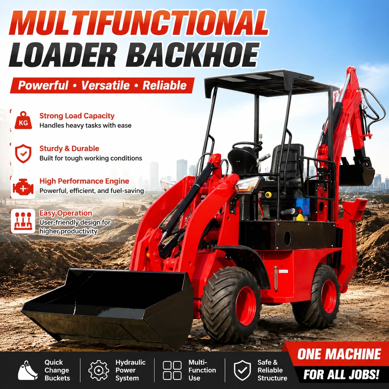 Mini Backhoe Loader Wheel Skid Steer Loader Small Multi-function Shovel Loader Two Ends Busy Excavator Loader Digger