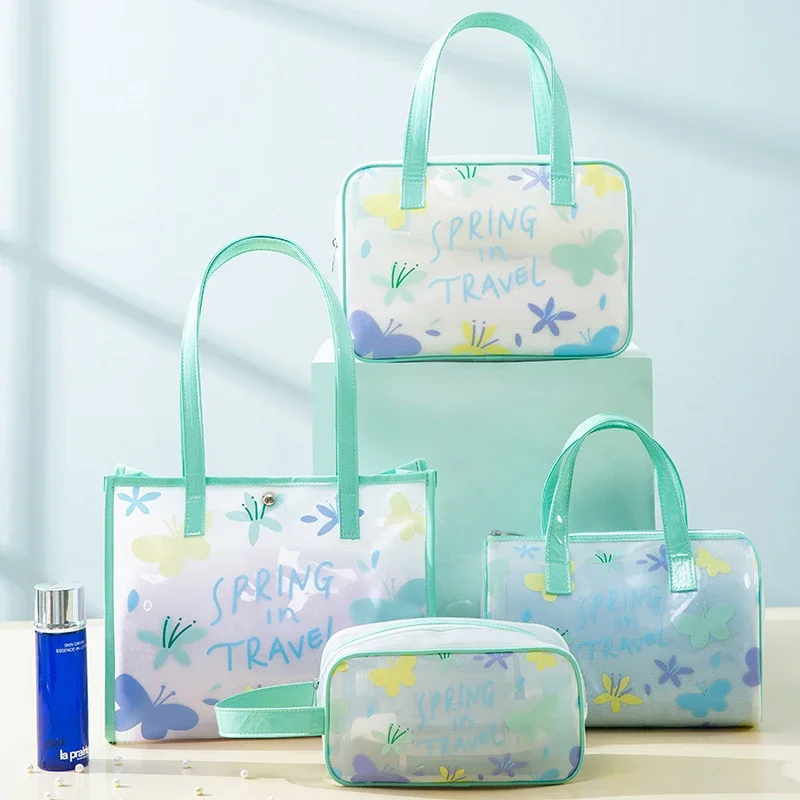 Portable Makeup Bags PVC Waterproof Shoulder Bags Travel Cosmetic Bag For Girls Large Capacity Women Makeup Storage Pouch 1 Set