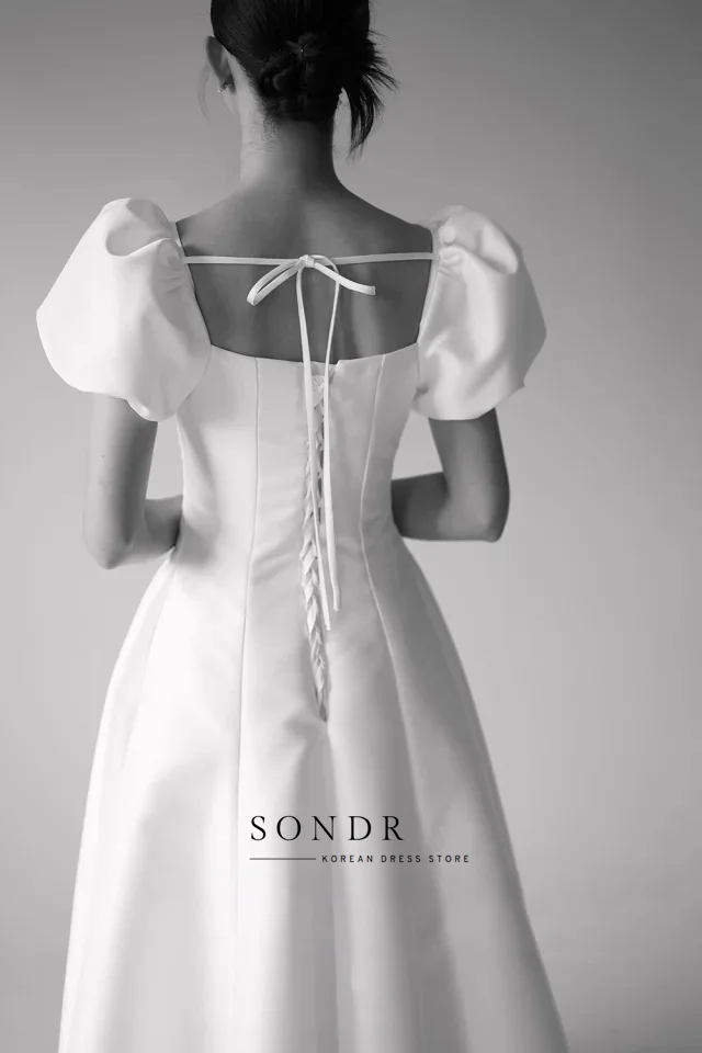 Sondr personnalisé col carré Satin coréen robes de soirée de mariage manches courtes Corset dos Photo Shoot robe mariée bal fête