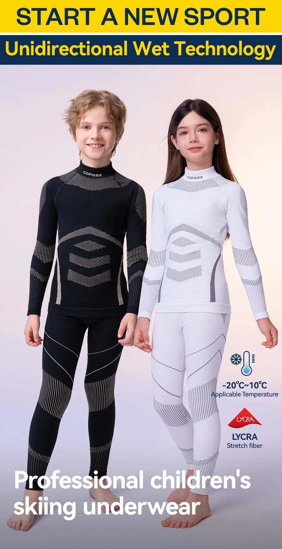 COPOZZ Nahtloses Ski-Thermo-Unterwäsche-Set für Kinder, Schweißkompression, für Jungen und Mädchen, Outdoor-Sport-Trainingsanzug, schnell trocknend, atmungsaktiv – Detail 1