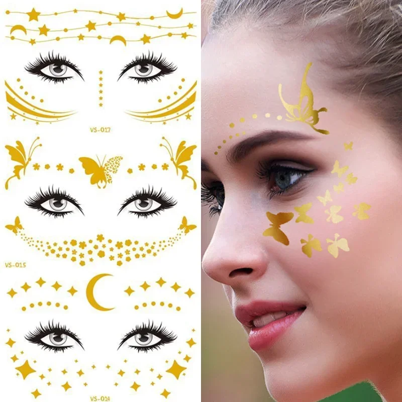 Golden Face Temporary Tattoo Lasting Waterproof Blocked Freckle Stickers Eye Makeup Decal Bronzing Music Festival Wholesale New