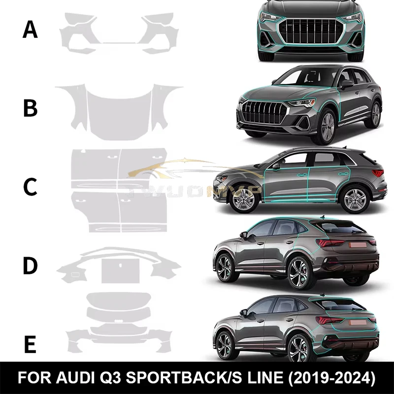 

PPF TPU Headlight Rearview Pre Cut Clear Kit Sticker Paint Protection Film for Audi Q3 Sportback S Line 2019-2024