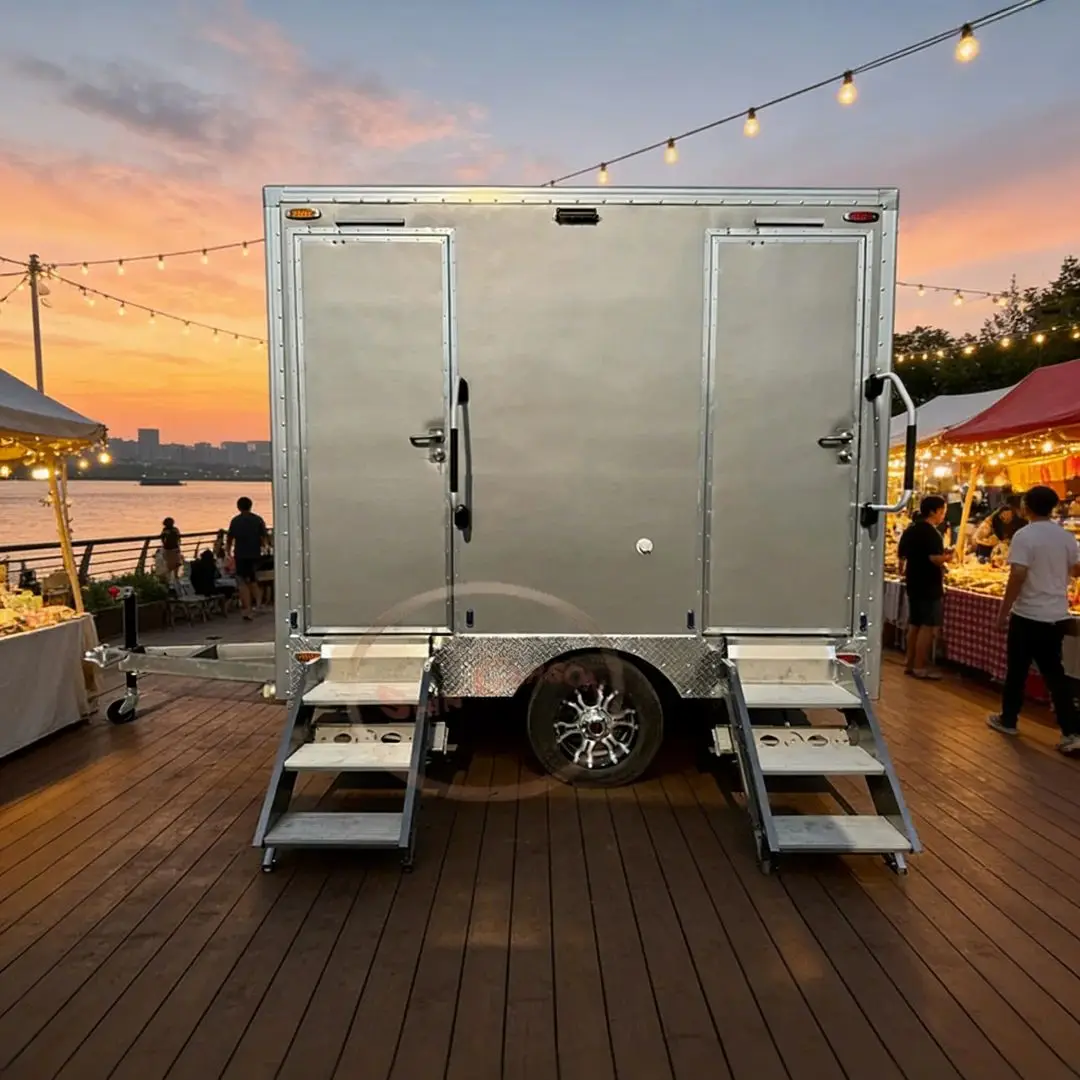 Fiberglass Double Compartment Portable Toilet Trailer with Sink And Shower for Outdoor Events And Construction Sites