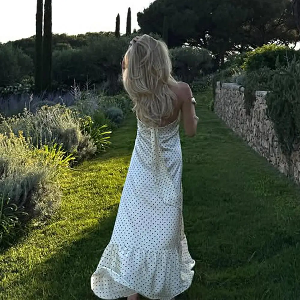 New Ele Sexy Polka Dot Satin Ne Hanging Waist Cinching Bal Dr Summer High Waist Skirt Sle round Ne Svel