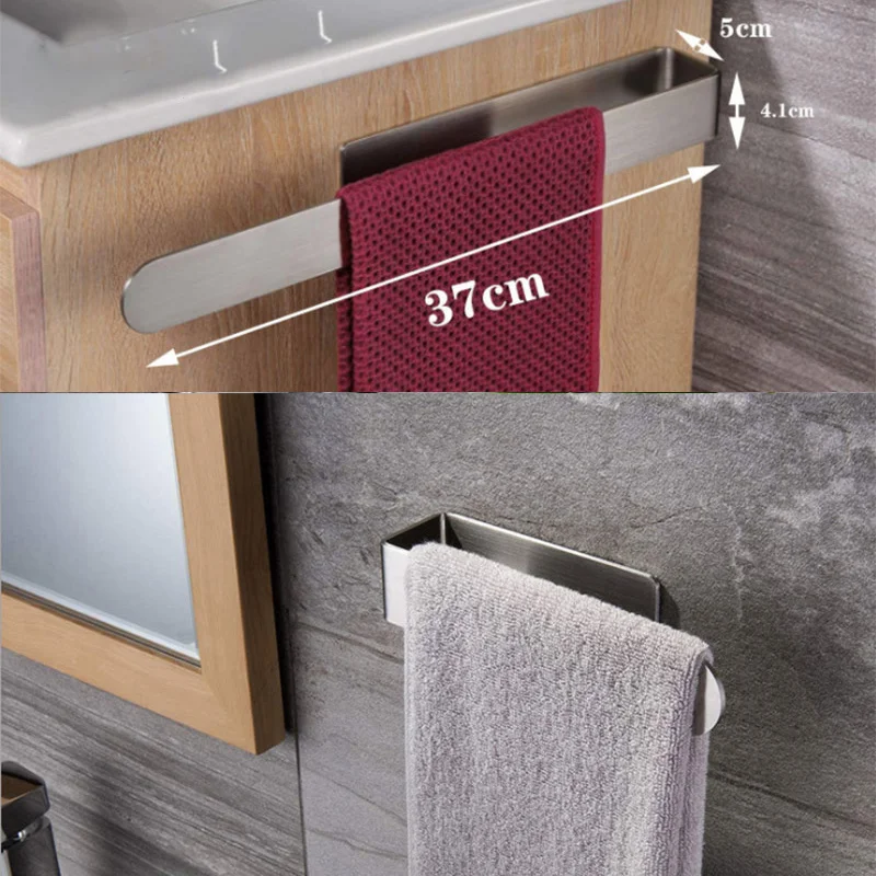 Screw-free Towel Rack 304 Stainless Steel Brushed Bathroom Rack Simple Bathroom Towel Rack Kitchen Towel Rack Self-adhesive Fix