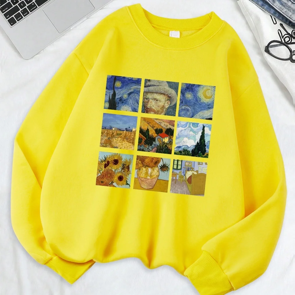 

Van Gogh'S Starry Night Printed Sweatshirt Womens O-Neck Comfortable Hoodie Loose Fleece Warm Pullover Winter Casual Womans Tops