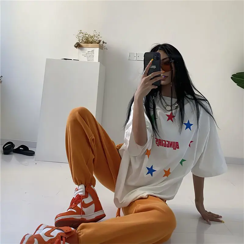 Pantalon imprimé de personnalité pour femmes, jogging décontracté Y2K, pantalon de survêtement populaire, ceinture élastique, Harajuku, ample, tendance