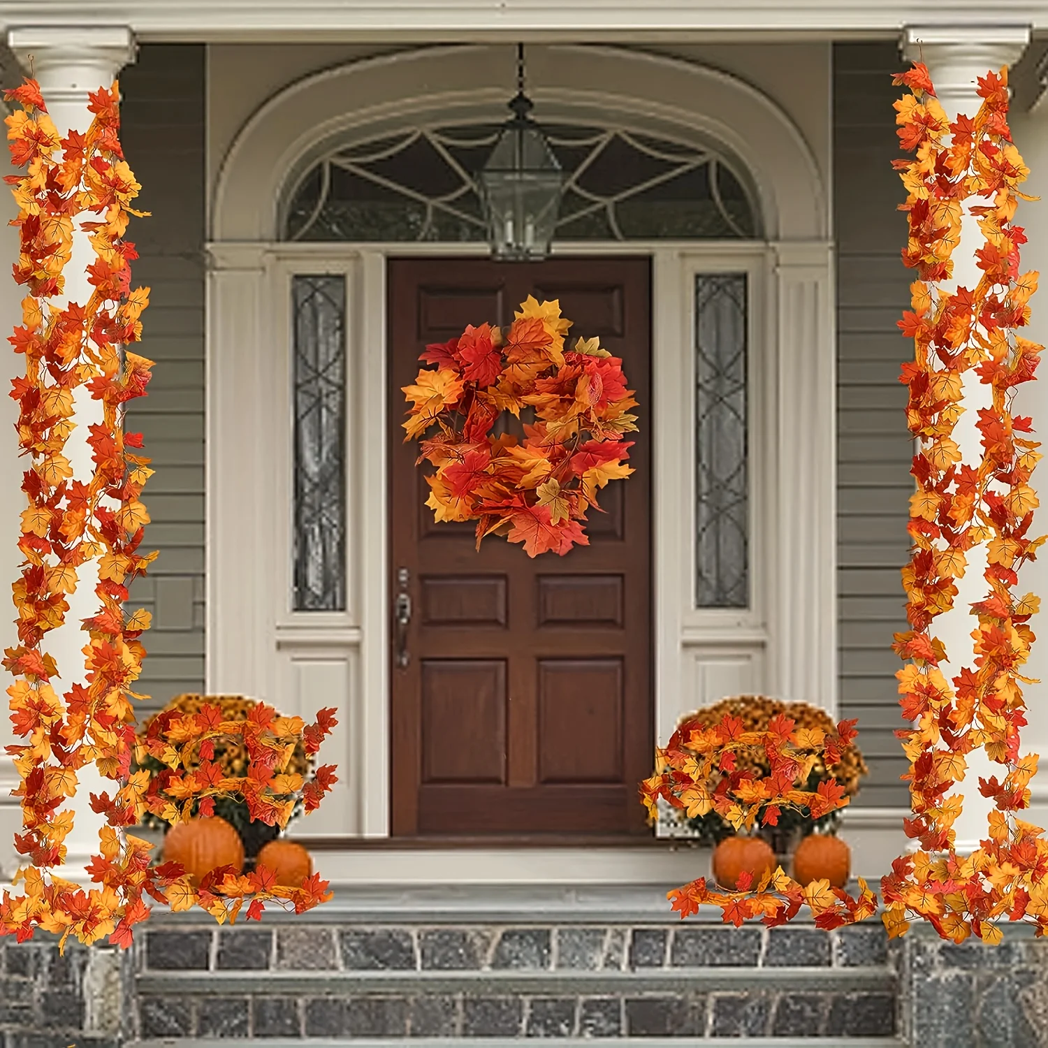 100CM Autumn Artificial Maple Leaf Wreath Fake Leaf Plant Vine Home Decor Garden Halloween Thanksgiving Wall Doors Windows Decor view 4