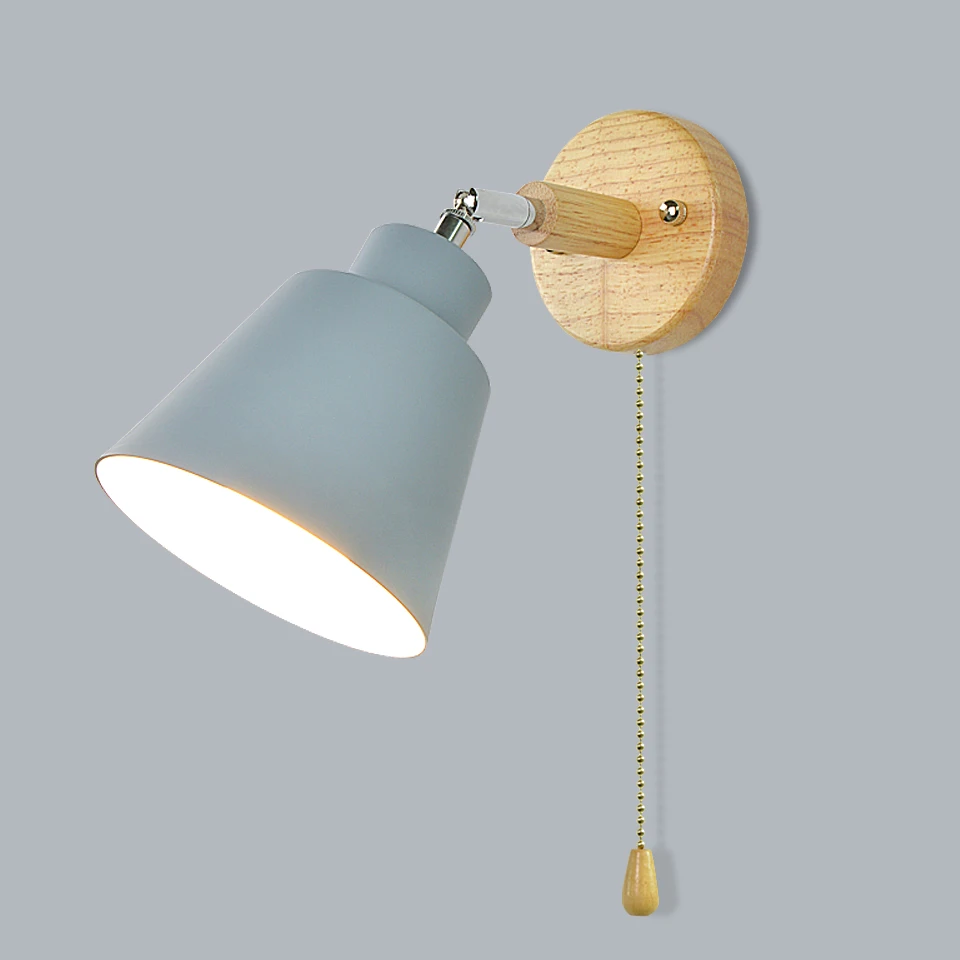 Modern Wall Lamps With Zip Switch Bedside Wall Light Wall Sconce Nordic For Bedroom Macaroon 3 Color Steering Head E27 85-285V