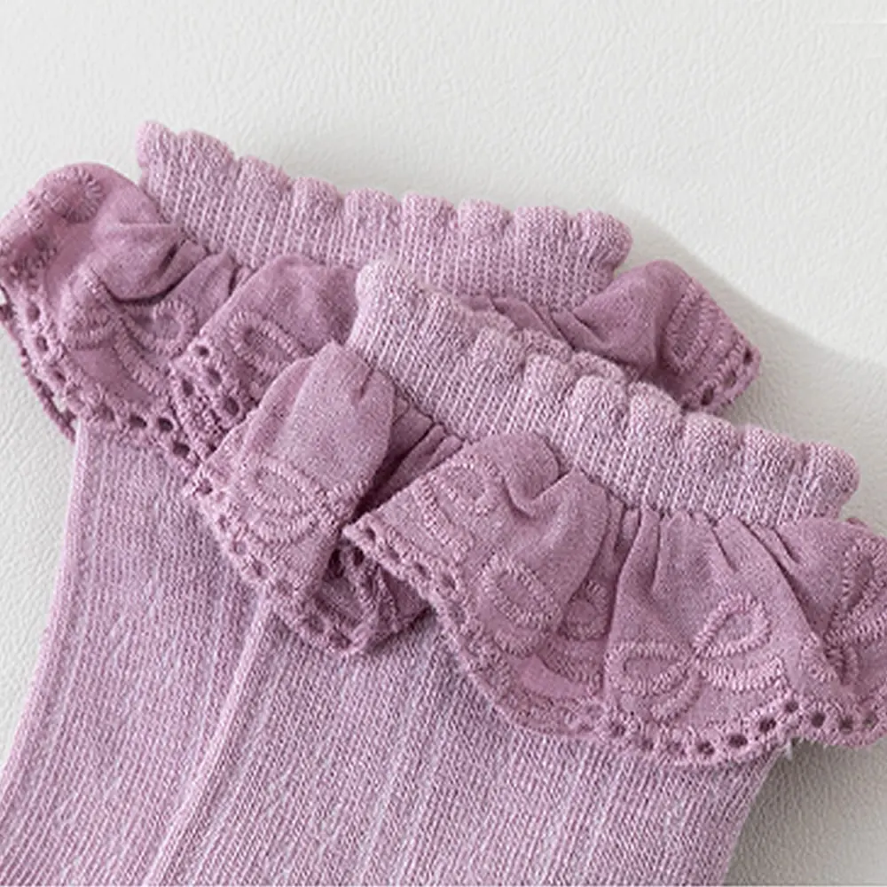 Baby Socken Neugeborenen Kinder Sokken Gekämmte Baumwolle Knoten Reine Farbe Prinzessin Spitze Kleinkind Mädchen Sock Infant