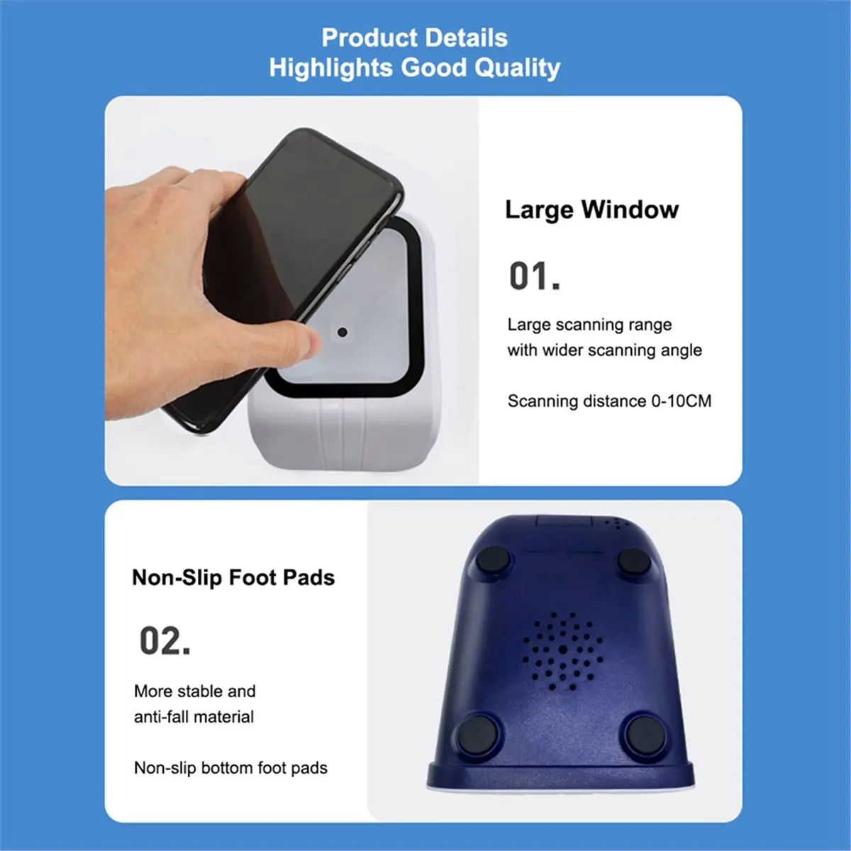 A72U -T97Y QR Barcode Scanner Desktop Auto-Sensor Big Window Bar Code Reader for Supermarket Payment USB Wired